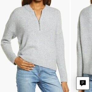 Madewell Womens Sz Medium Gray Fleck Alpaca Wool Blend Half Zip Pullover Sweater